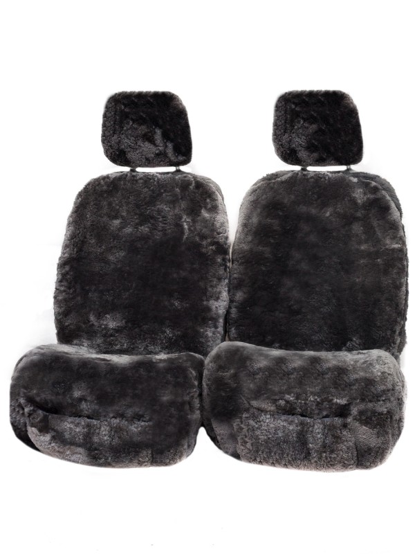 Sheepskin Seat Covers Platinum Series 35mm Separate Head Rests Airbag Compatible Graphite The Cover Man - Jumbuck Custom Sheepskin Car Seat Cover