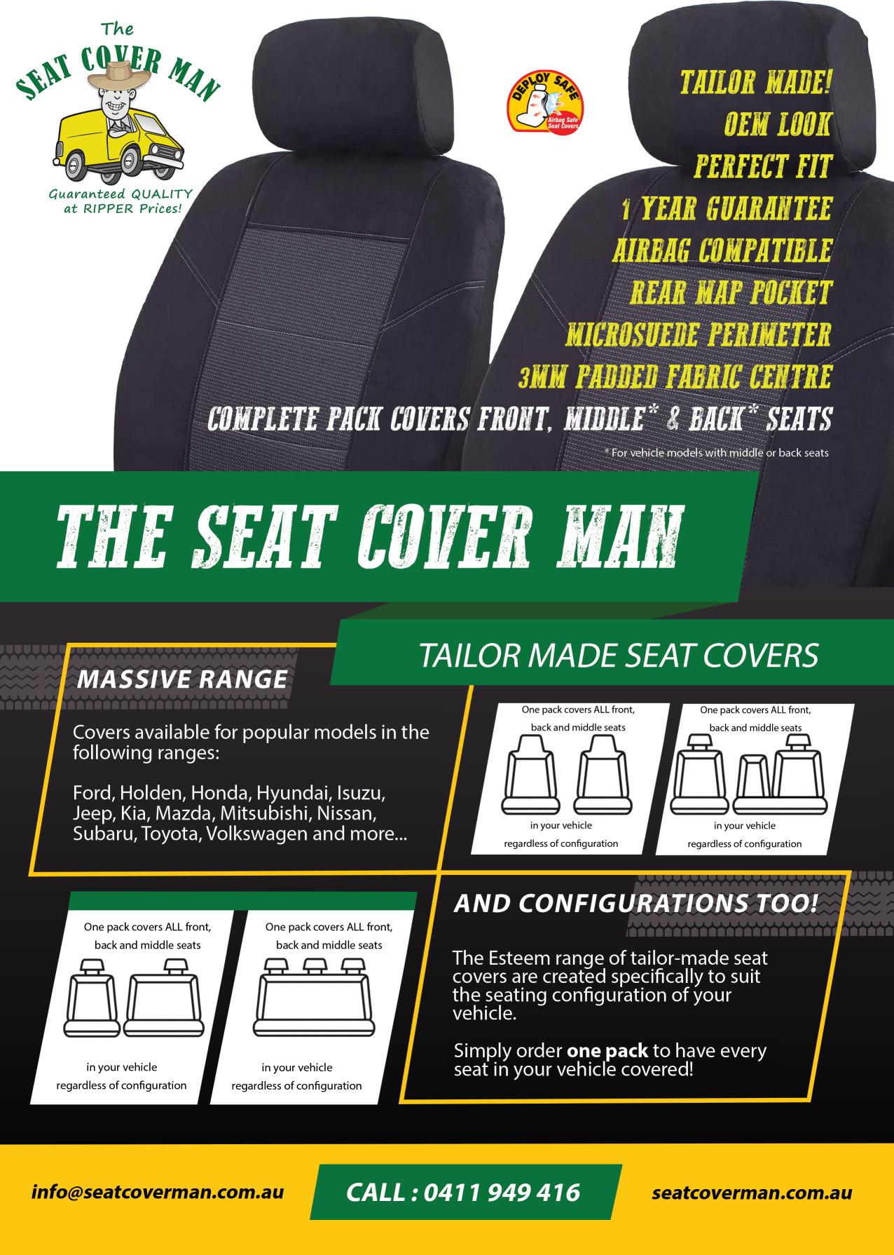 ESTEEM TAILOR MADE FABRIC CAR SEAT COVER TO SUIT MITSUBISHI PAJERO WAGON NS